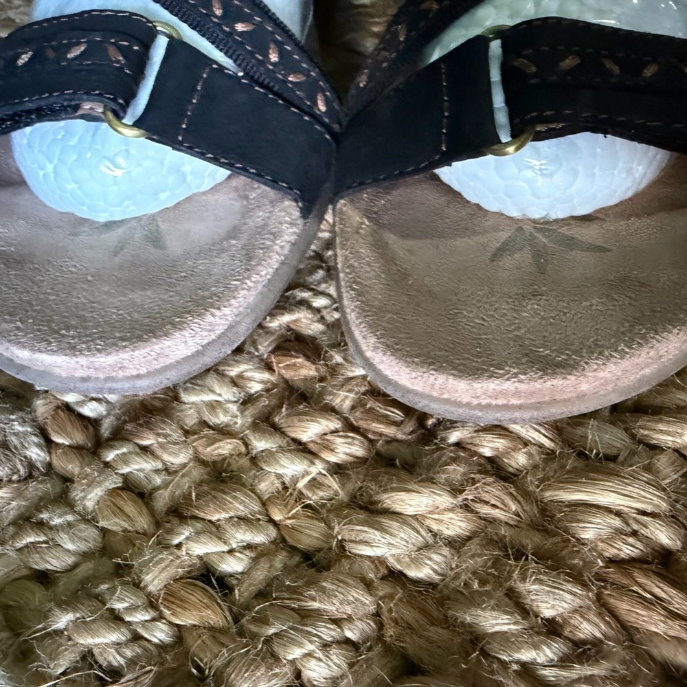 Easy Spirit Women's Sandals Size 8 Adjustable Strap Black Tan Palm Trees summer - Picture 8 of 13